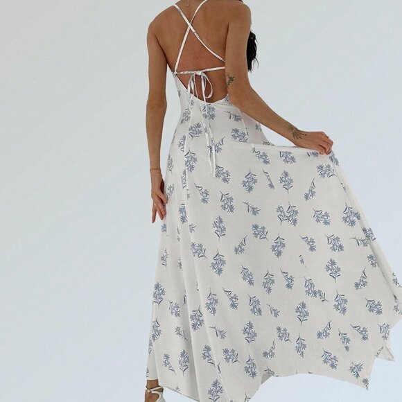 Multicolor Boho Women's Asymmetrical Hem Printed Spaghetti-Strap Dress - Picture 2 of 6